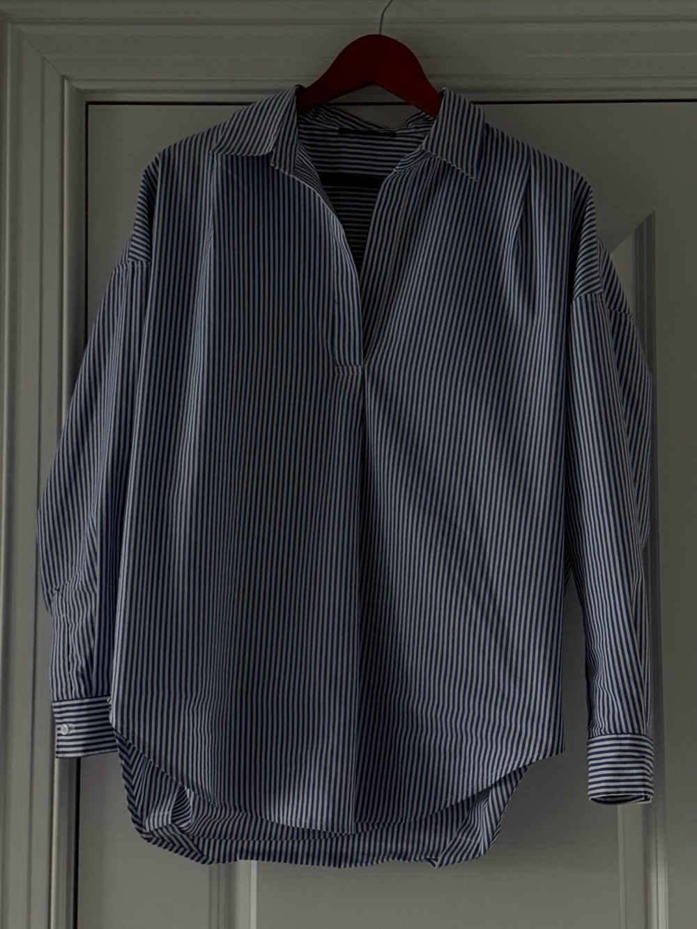 Tahari Blue and White Striped Oversized Shirt